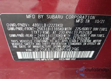 2021 Subaru Forester Premium from USA, damaged, VIN JF2SKAJC8MH594296